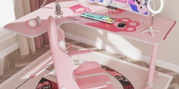Eureka Ergonomic Pink L Shaped GAMING DESK: L60 60″
